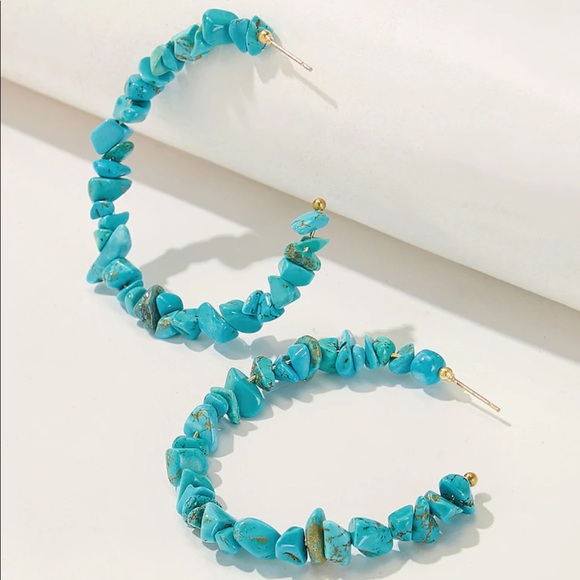 Anthropologie Jewelry - LAST ONE HP Raw Turquoise Stone Stack Hoop Earring